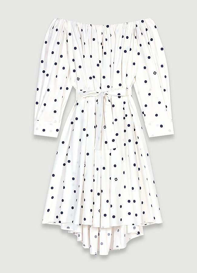 Imagen - Vestido con estampado de lunares y escote bardot de Maje.