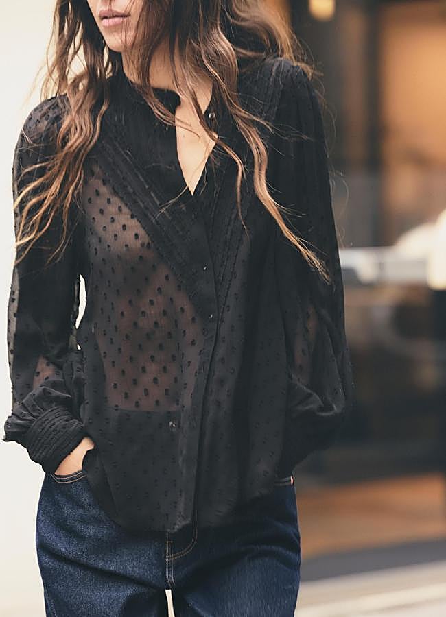 Imagen - Blusa boho chic de plumeti color negro