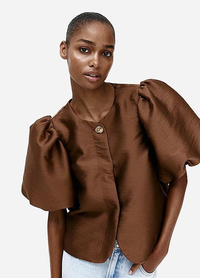 Imagen - Blusa con mangas globo marrón chocolate