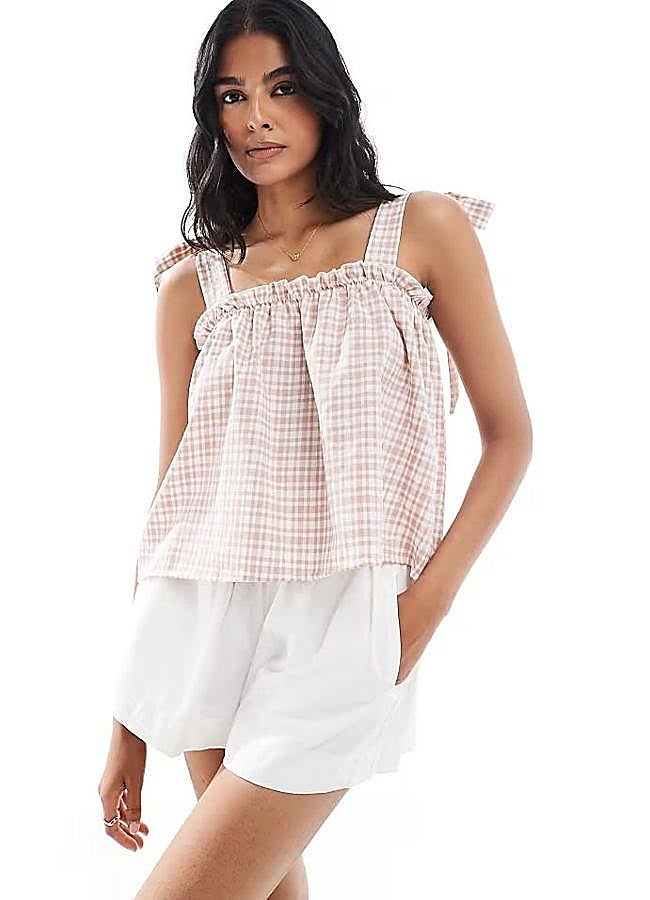Imagen - Blusa de vichy rosa con tirantes con lazos
