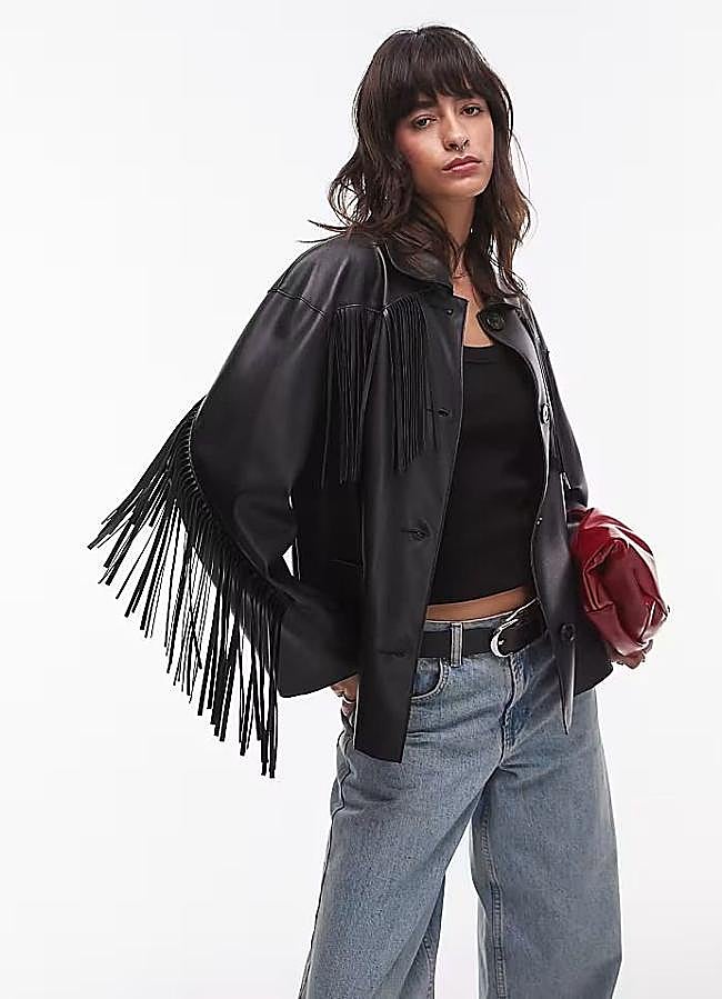 Imagen - Chaqueta de flecos efecto cuero negro