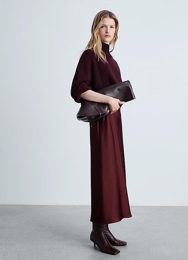 Imagen - Falda midi satinada color burdeos