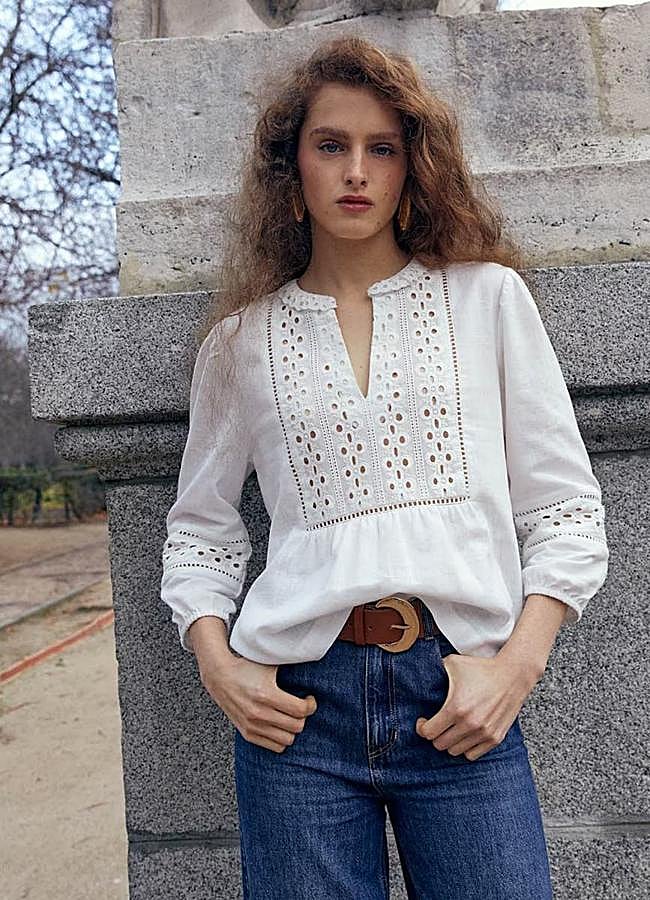 Imagen - Blusa blanca con bordados estilo boho chic
