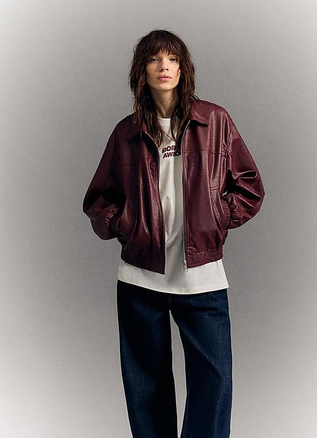 Imagen - Bomber efecto piel burdeos