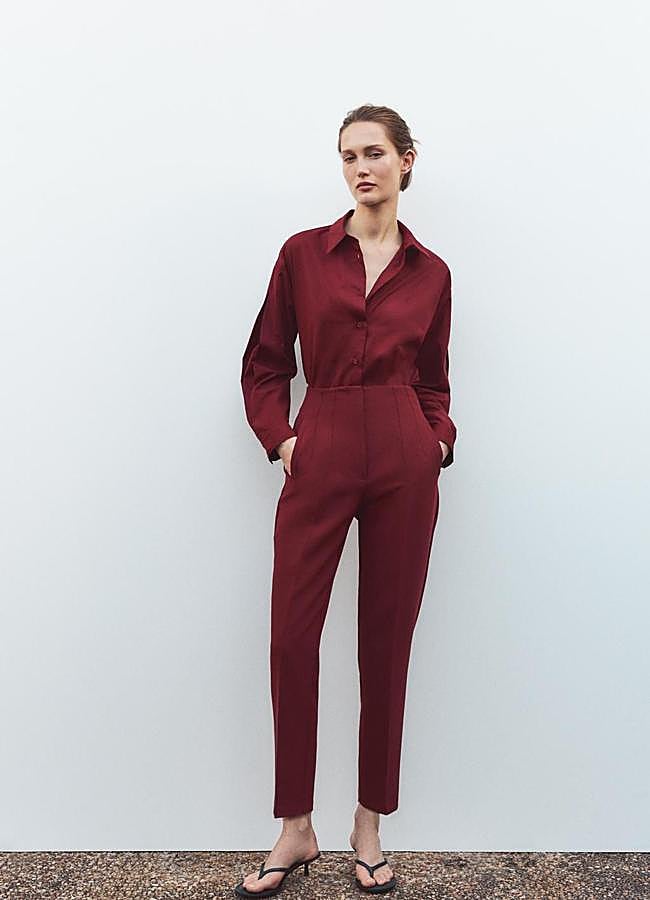 Imagen - Pantalones de tiro alto efecto tipazo en burdeos