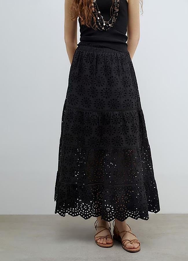 Imagen - Falda larga bordada color negro