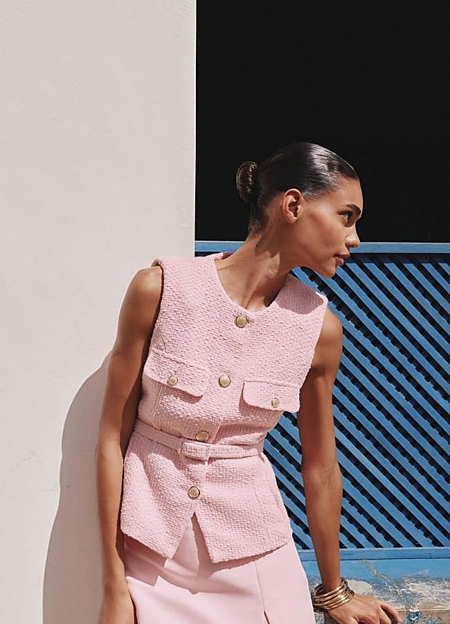 Imagen - Chaleco de tweed rosa pastel