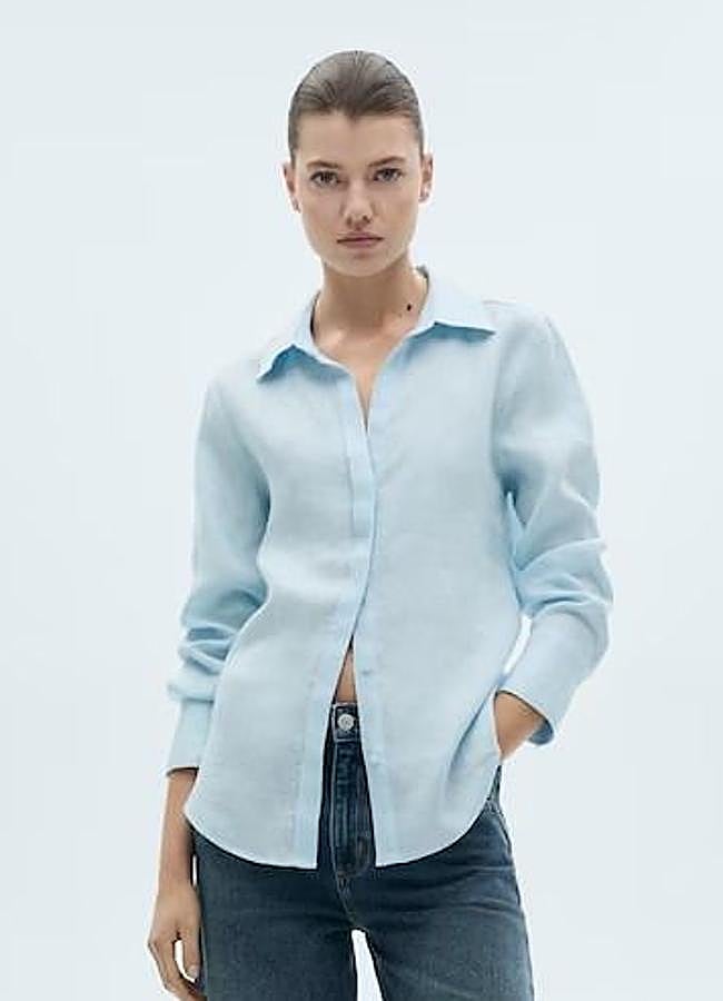 Imagen - Camisa en tejido de lino básica azul