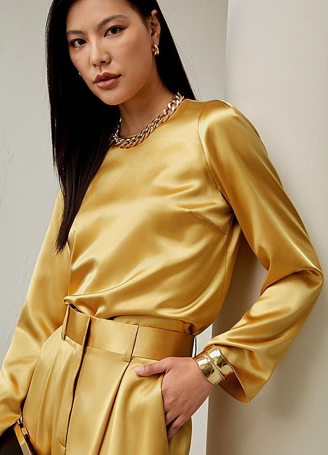 Imagen - Camisa satinda fluida en amarillo