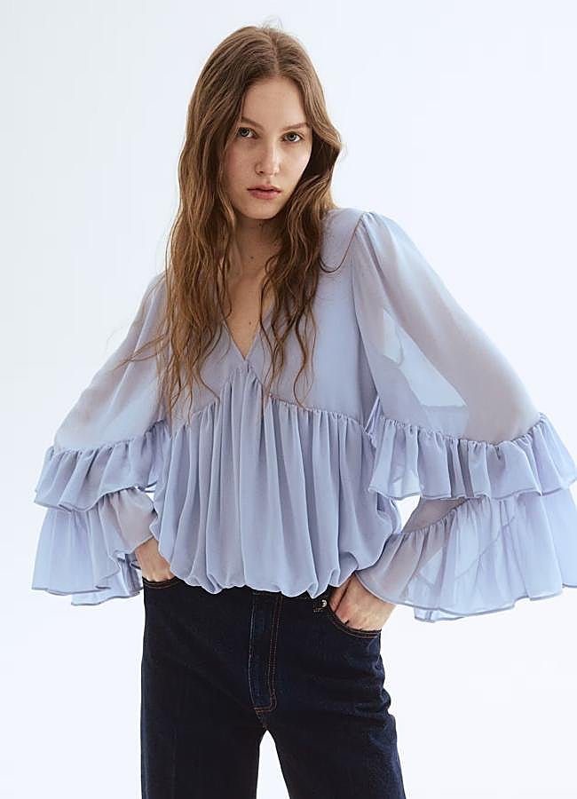 Imagen - Blusa de gasa azul bebé estilo globo