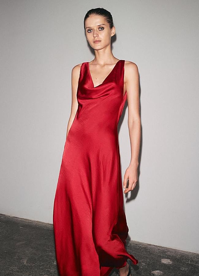 Imagen - Vestido satinado drapeado color rojo