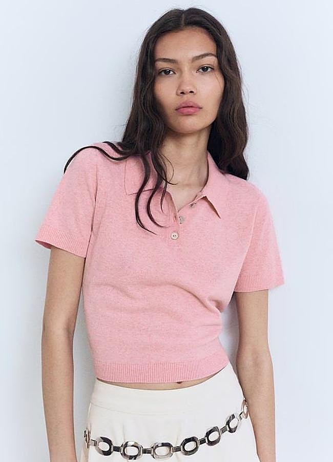 Imagen - Polo de punto rosa pastel
