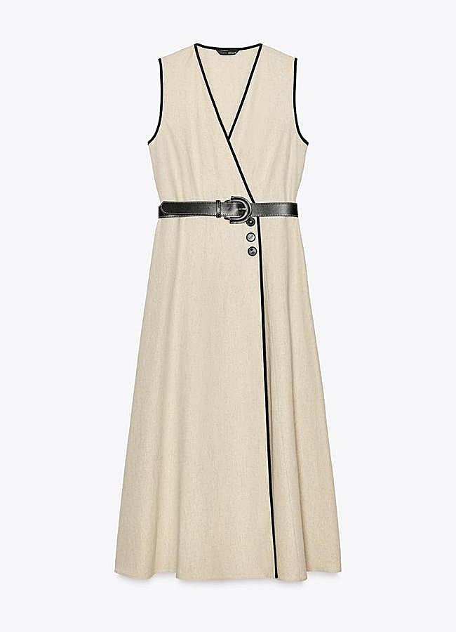 Imagen - Vestido midi con lino cinturón de Zara (45,95€)