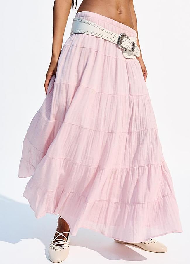 Imagen - Maxi falda de paneles rosa pastel