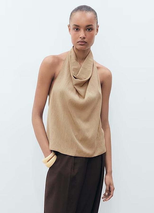 Imagen - Top drapeado halter color beige