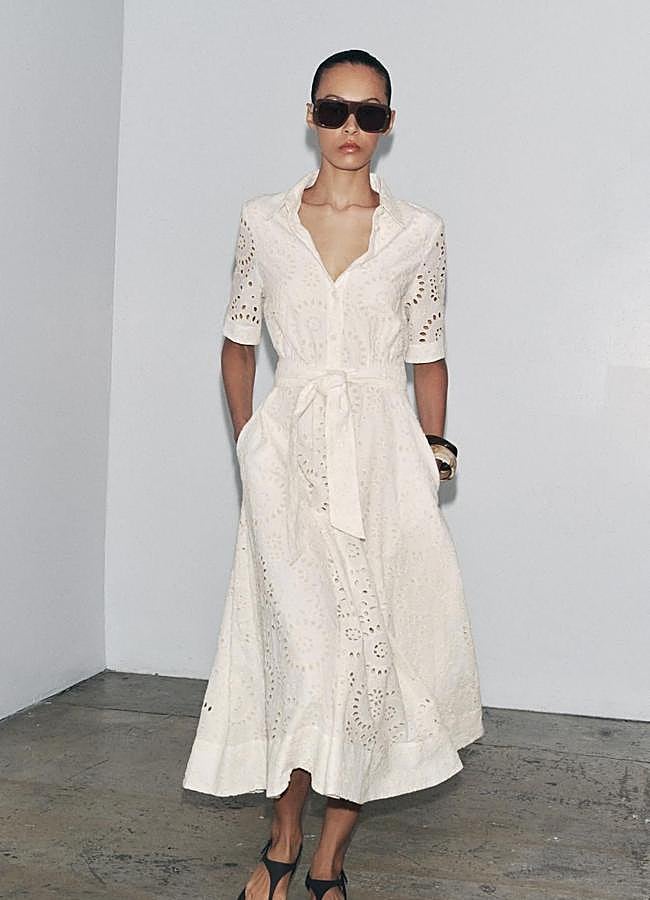 Imagen - Vestido camisero con bordados blanco