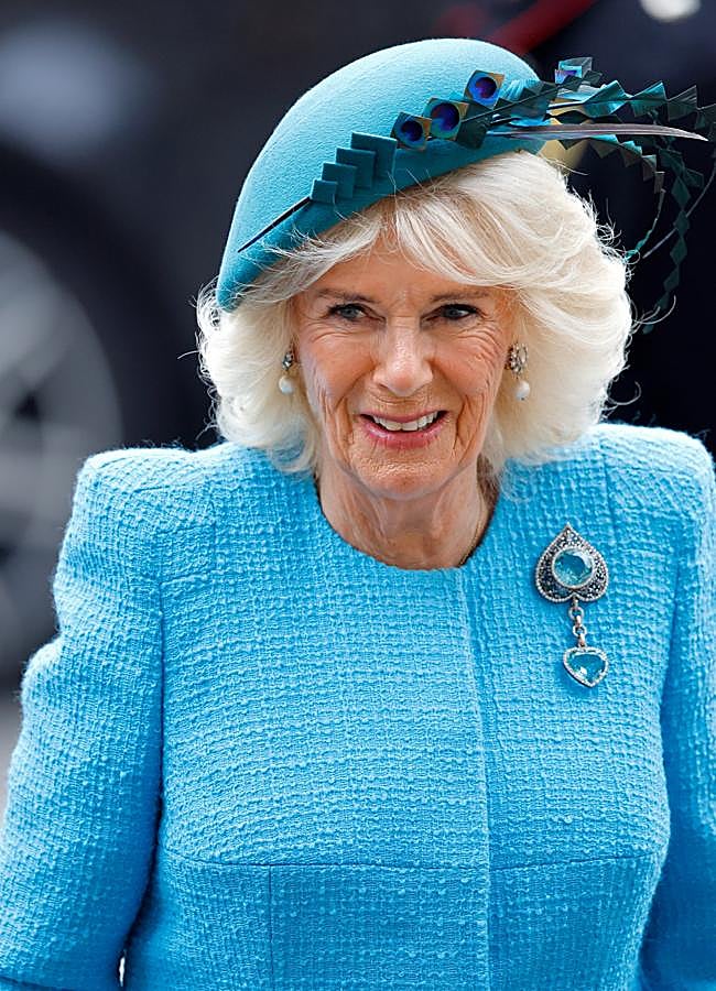 Imagen - La reina Camilla con el broche de aguamarinas. Foto: Getty.