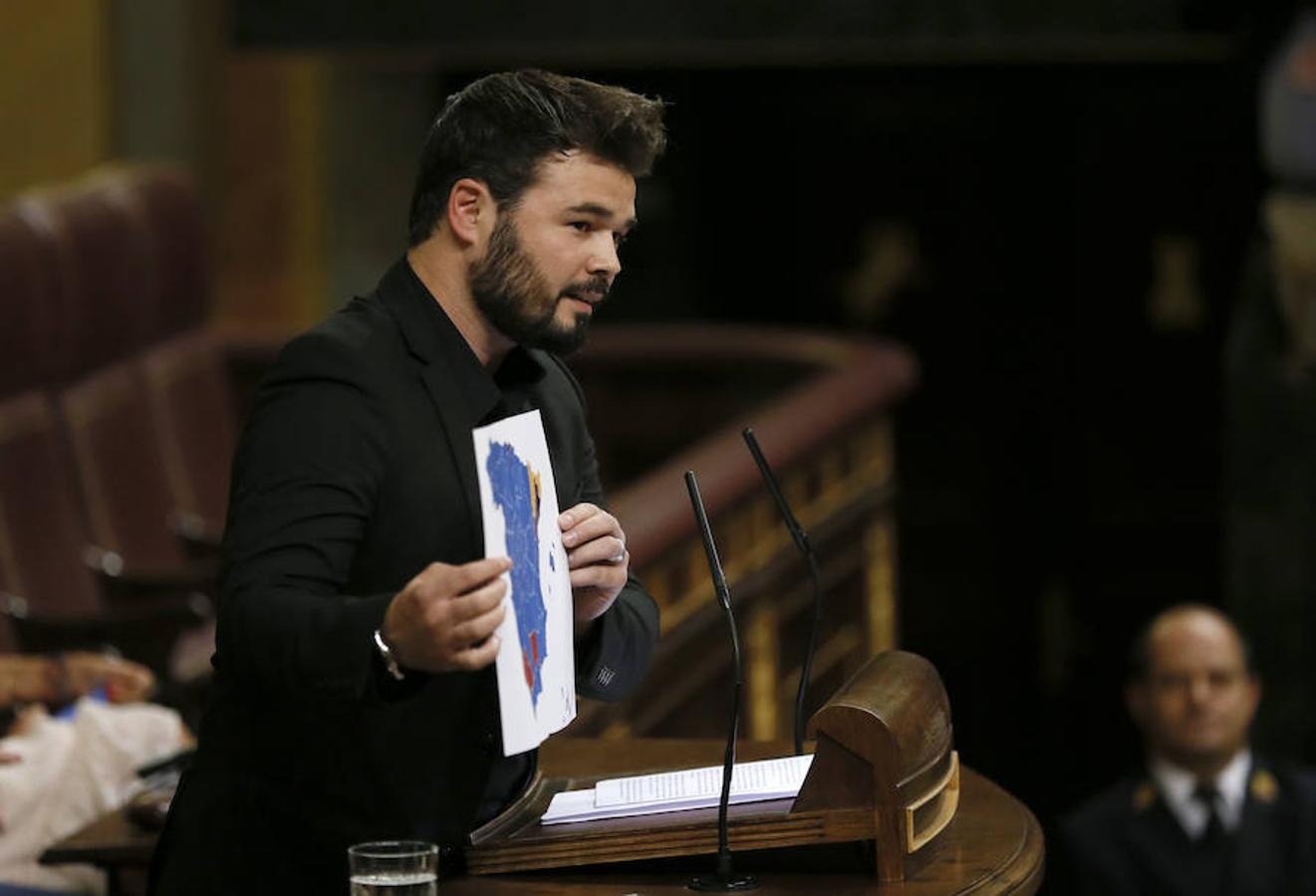 El diputado Gabriel Rufián ha mostrado un mapa de voto de las últimas elecciones durante su intervención.