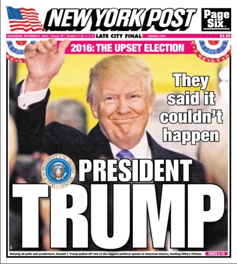 The New York Post (EE UU). El diario estadounidense titula: «Presidente Trump»