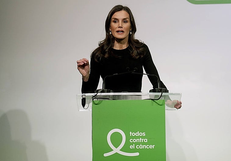La reina Letizia, durante la presentación de la campaña 'Todos contra el cáncer'