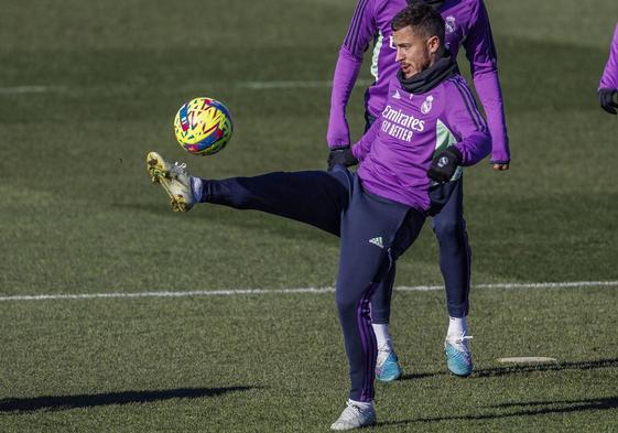 Eden Hazard, durante un entrenamiento del Real Madrid