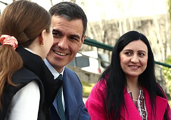 Sánchez este miércoles en un encuentro en Madrid con refugiados ucranianos.