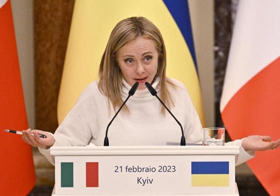 La primera ministra italiana, Giorgia Meloni, durante su visita a Kiev el pasado martes