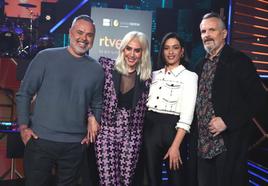 Juan Magán, Mónica Naranjo, Chanel y Miguel Bosé, los cuatro integrantes del jurado de 'Cover Night'.