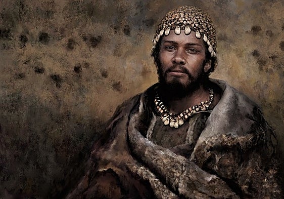 Reconstrucción de un cazador-recolector gravetiense inspirada en los hallazgos de Candide Arene, Italia.