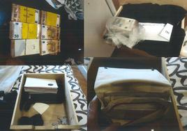 Varias fotos con el dinero localizado por los agentes de Asuntos Internos de la Guardia Civil.