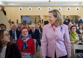 La vicepresidenta Nadia Calviño, este martes durante la rueda de prensa tras el Consejo de Ministros.