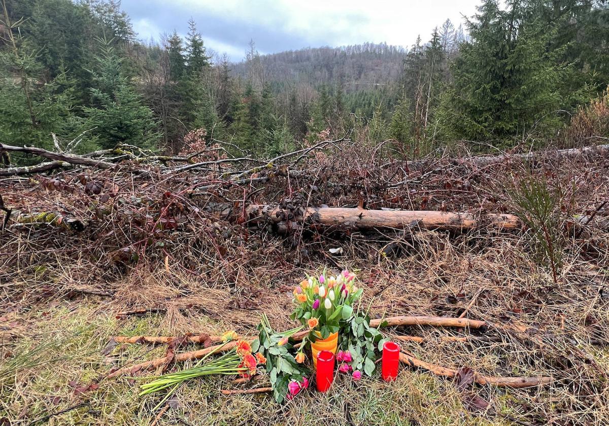 Flores y velas recuerdan a Luise en la zona boscosa donde fue hallado su cadáver.