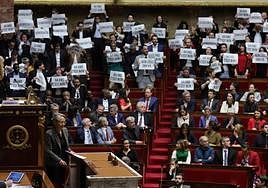 Numerosos diputados encabezados por los representantes de La Francia Insumisa expresaron su oposición entonando La Marsellesa.