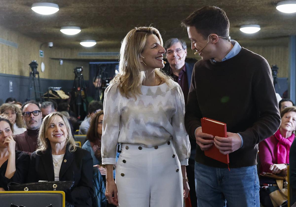 Errejón y Díaz, durante el acto organizado por el Ministerio de Trabajo.