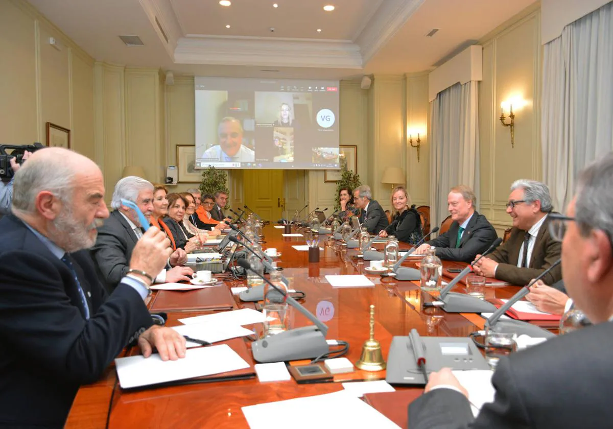 Los vocales del CGPJ en una reunión del Pleno con la asistencia telemática de algunos de los consejeros.