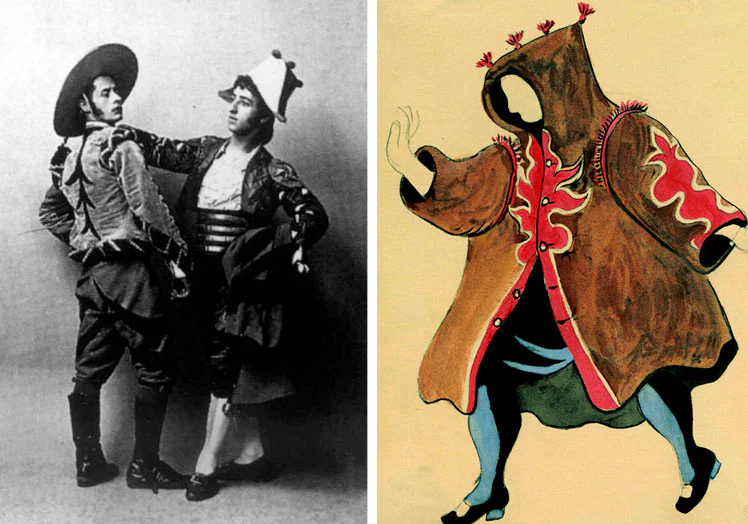 Neighbor and Bullfighter during the first representation (left) and Costume of the corregidor for the work of Manuel de Falla (right).