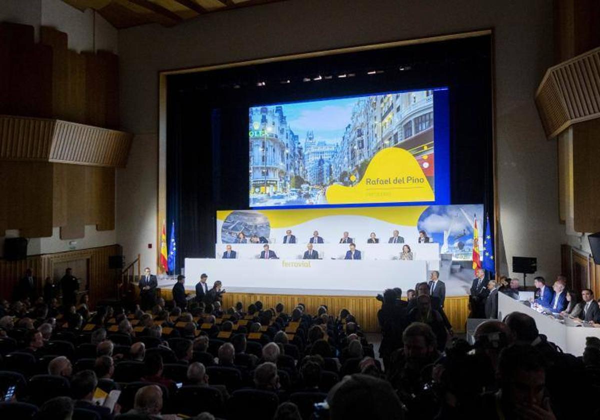 Imagen de la junta de accionistas de Ferrovial, este jueves en Madrid.