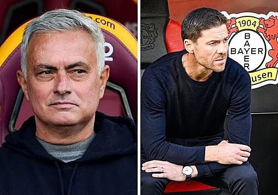 Mourinho y Xabi Alonso, entrenadores de la Roma y el Bayer Leverkusen.