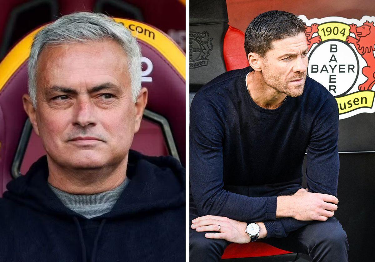 Mourinho y Xabi Alonso, entrenadores de la Roma y el Bayer Leverkusen.