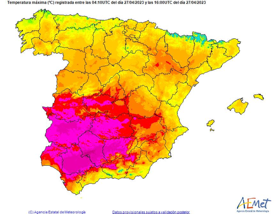 Ranking de temperaturas máximas registradas este jueves 27 de abril.