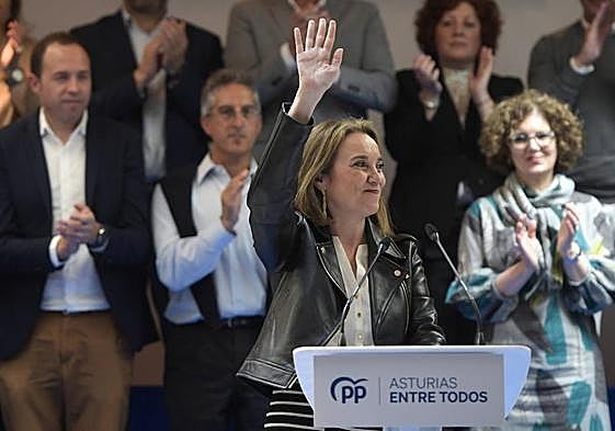 Cuca Gamarra, número dos del PP, participa este lunes en un acto en Asturias.