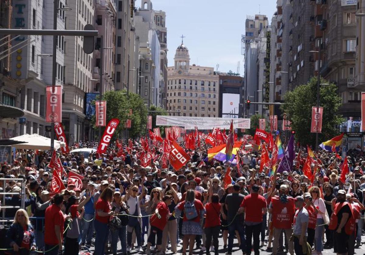 Manifestación por el 1 de Mayo en Madrid.