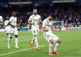 Marco Asensio celebra el gol de la victoria del Madrid ante el Getafe.