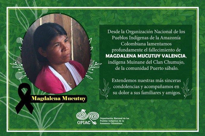 Nota de condolencia publicada por la organización de pueblos indígenas del Amazonas