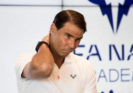 Rafa Nadal, durante la conferencia de prensa en la que anunció su retirada temporal de las pistas.