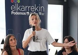 Yolanda Díaz durante un mitin de Podemos este miércoles en San Sebastián.