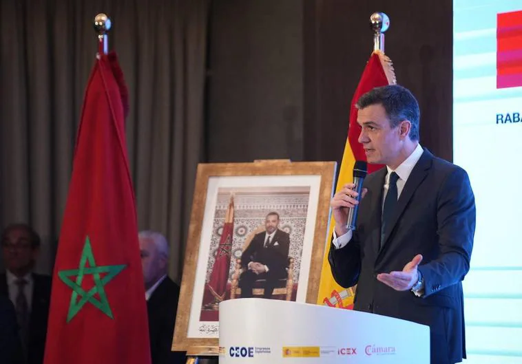 El presidente de Gobierno, Pedro Sánchez, en el acto de clausura del Foro Empresarial España-Marruecos celebrado en febrero en Rabat.