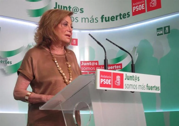 Amparo Rubiales, en una rueda de prensa como presidenta del PSOE de Sevilla.