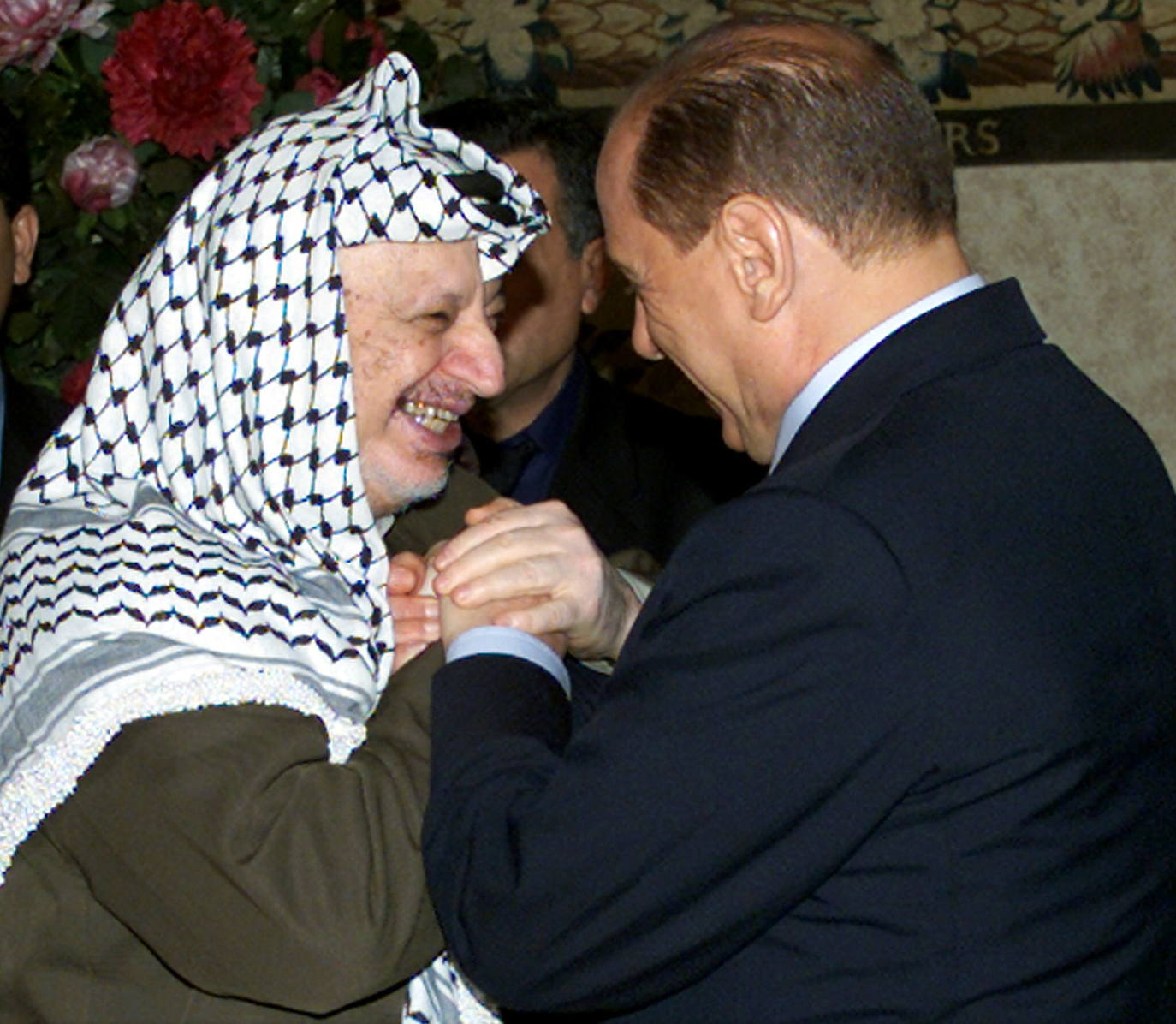 Durante una recepción en Roma con el líder palestino Yasser Arafat.