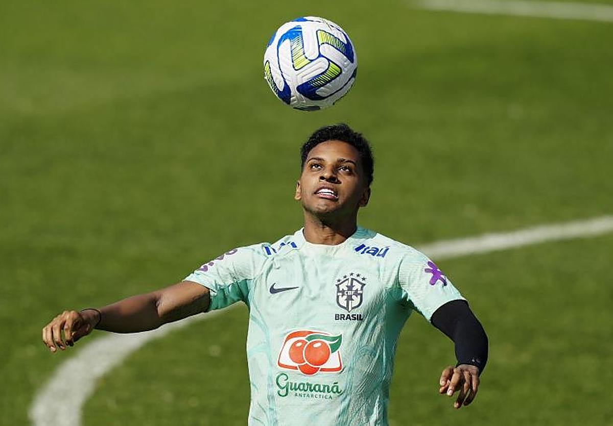 Rodrygo, en un entrenamiento de la selección brasileña.